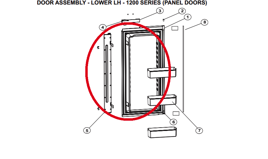 Norcold Lower Left Hand Door 627978 (fits the 1200 model) - panel type door w/ flapper Questions & Answers